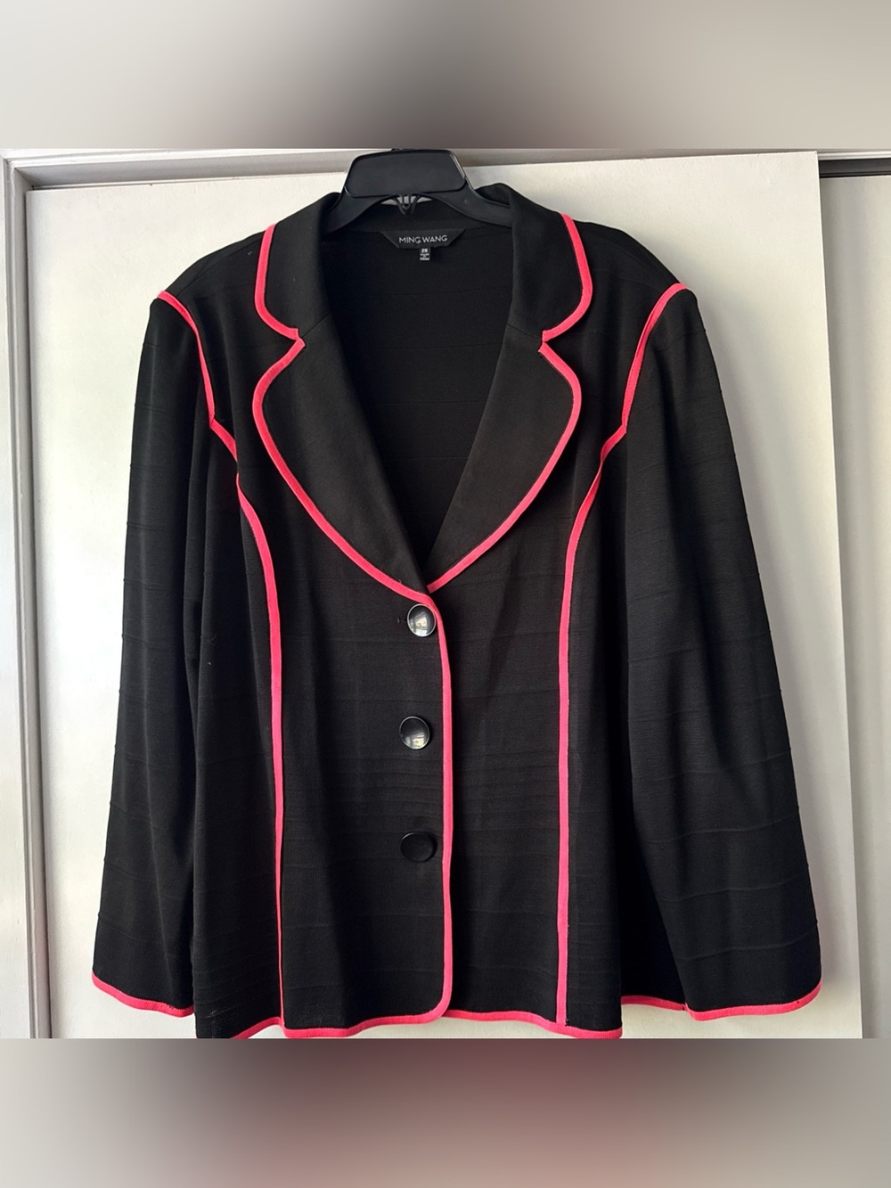 Ming Wang Size 2X Black Knit Jacket Blazer Pink Trim